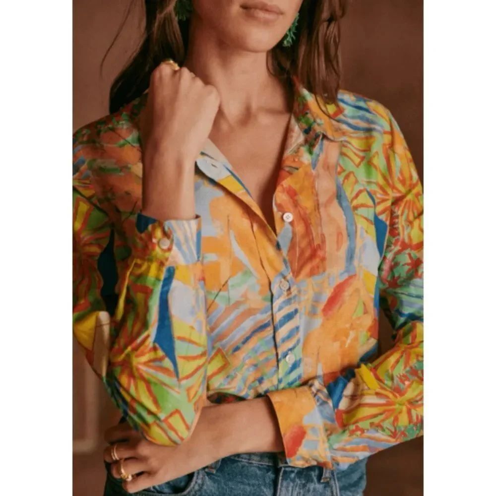 Sézane X Geoffrey Cotton Silk Blend Pihon Pierro Button Down Shirt Sz 36 / 4